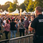 Open-Air-Veranstaltung mit Bodenmarkierung für Sicherheit