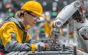 Fachkraft arbeitet mit Industrieroboter zur präzisen Montage in der Baugruppenmontage für höhere Effizienz und Qualität