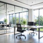 Helles Büro mit Glaswänden und ergonomischer Einrichtung | höhenverstellbar Schreibtisch