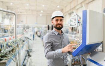 Techniker steuert industrielle Anlage über Bedienpult | Kartonverschließer